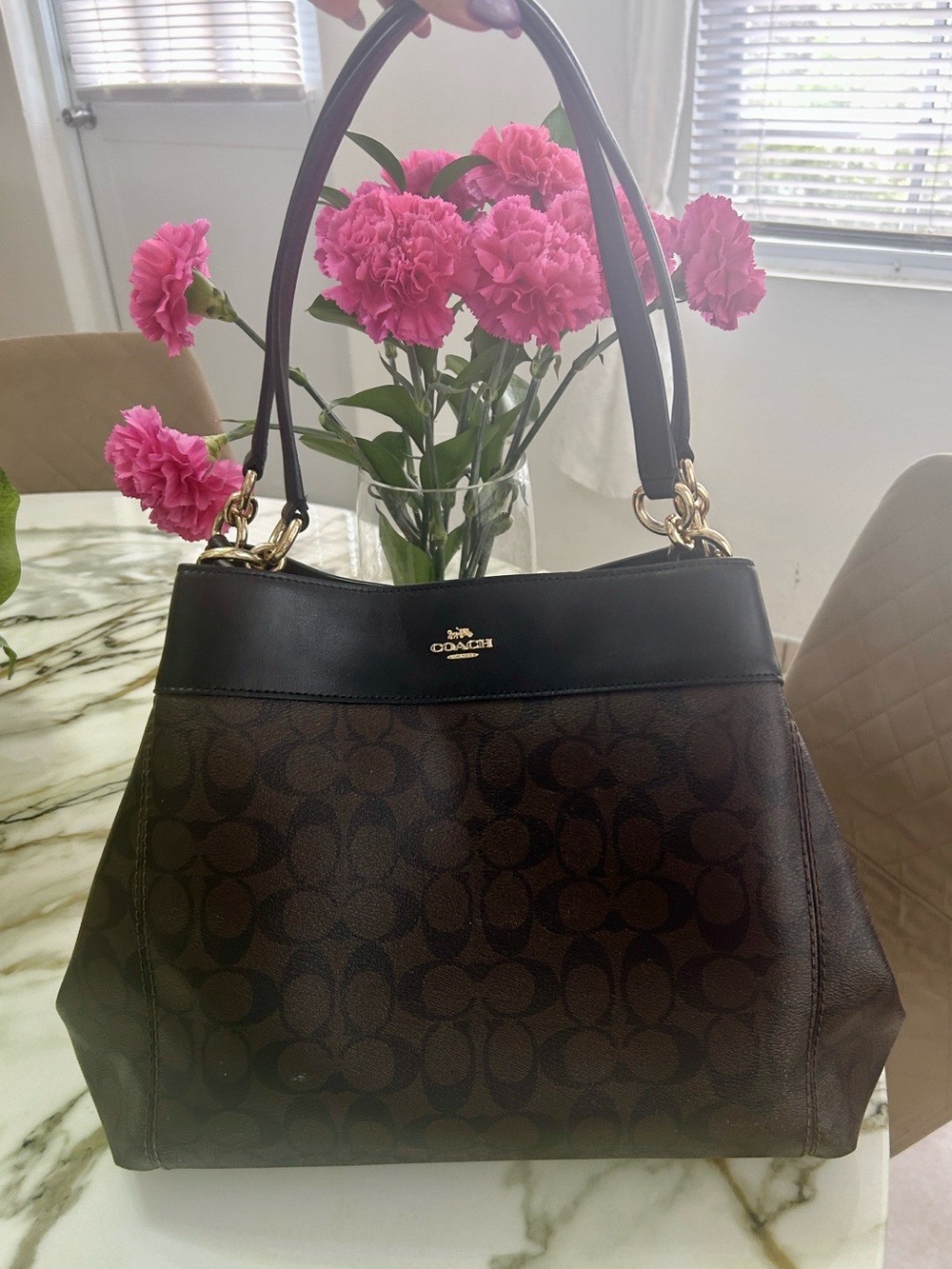 Coach New York LARGE LEXY Brown and Black Shoulder Bag Purse